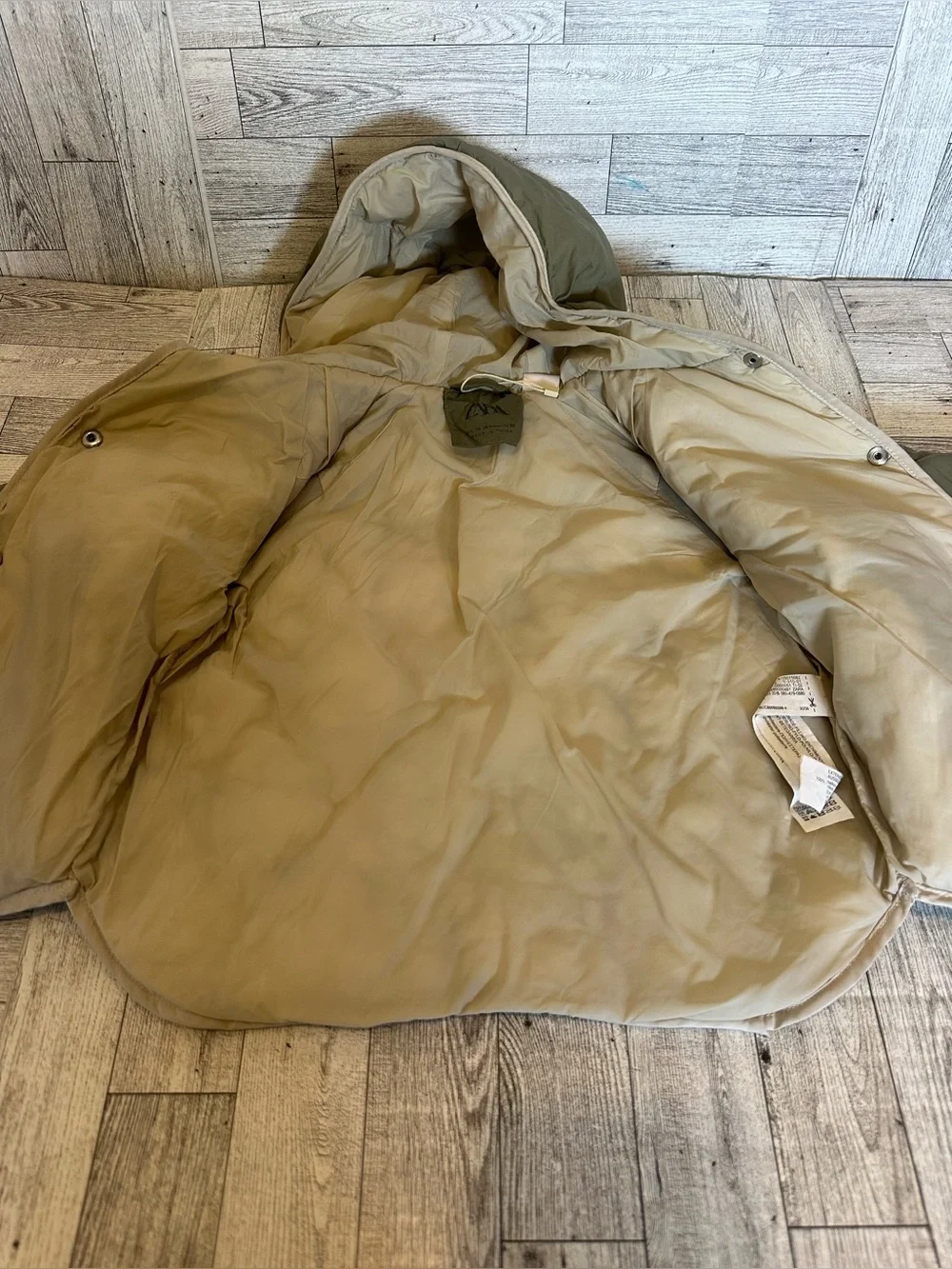 Zara Kids Olive Quilted Coat with Cream Lining size 18-24 months